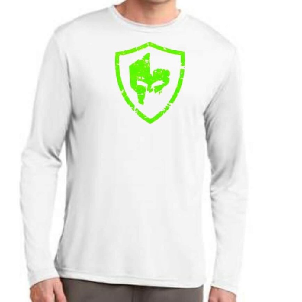 Performance Tee, Long Sleeve, White w/ Green - NEW
